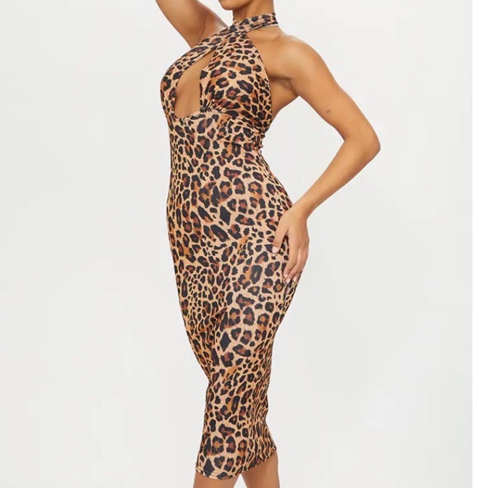 Bodycon size L leopard dress Halterneck